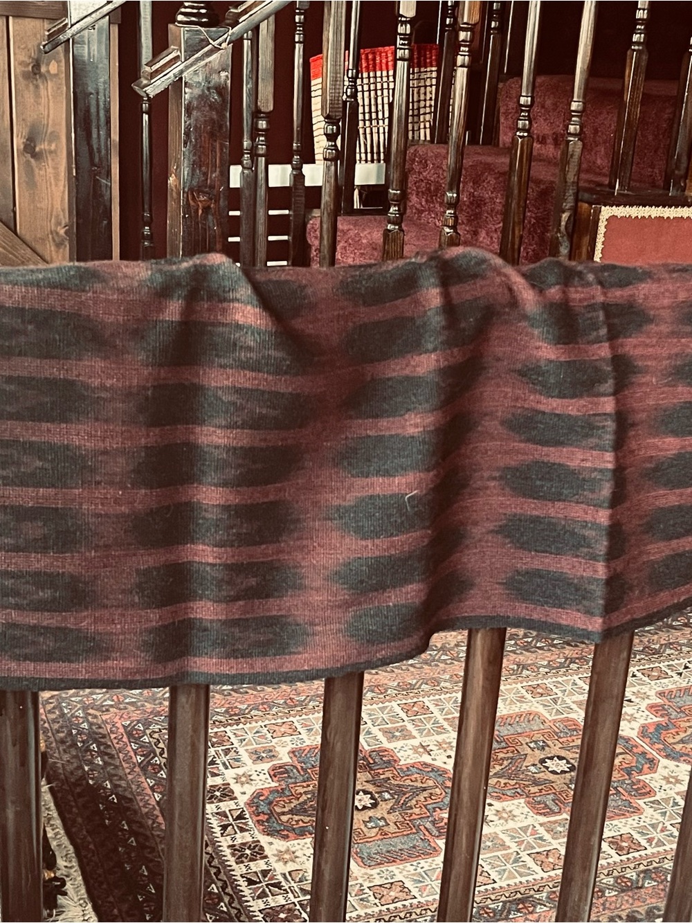 Black and Burgundy Fringe Aztec Throw Scarf - Picture 3 of 4